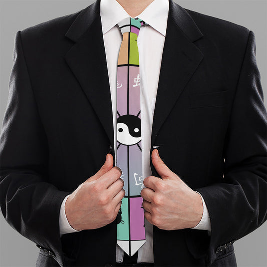 Colourful Chinese Zodiac Wheel Print Necktie