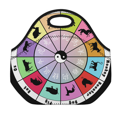 Colourful Chinese Zodiac Wheel Print Neoprene Lunch Bag