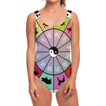 Colourful Chinese Zodiac Wheel Print One Piece Swimsuit