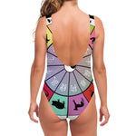 Colourful Chinese Zodiac Wheel Print One Piece Swimsuit