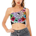 Colourful Chinese Zodiac Wheel Print One Shoulder Crop Top
