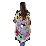Colourful Chinese Zodiac Wheel Print Open Front Beach Cover Up