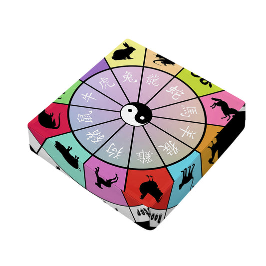 Colourful Chinese Zodiac Wheel Print Outdoor Seat Cushion Cover