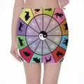 Colourful Chinese Zodiac Wheel Print Pencil Mini Skirt