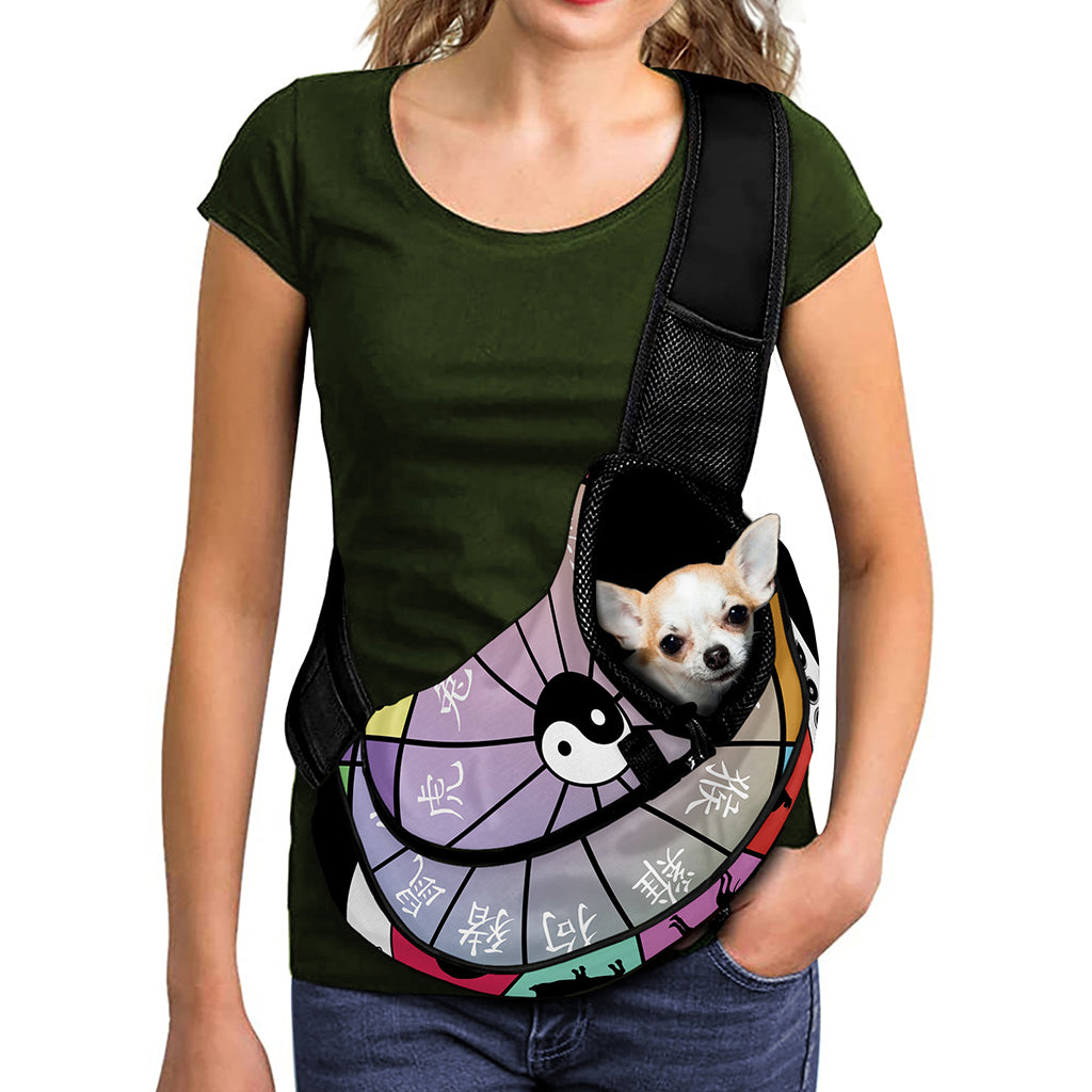 Colourful Chinese Zodiac Wheel Print Pet Sling Carrier