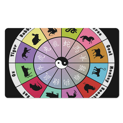 Colourful Chinese Zodiac Wheel Print Polyester Doormat