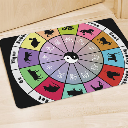 Colourful Chinese Zodiac Wheel Print Polyester Doormat