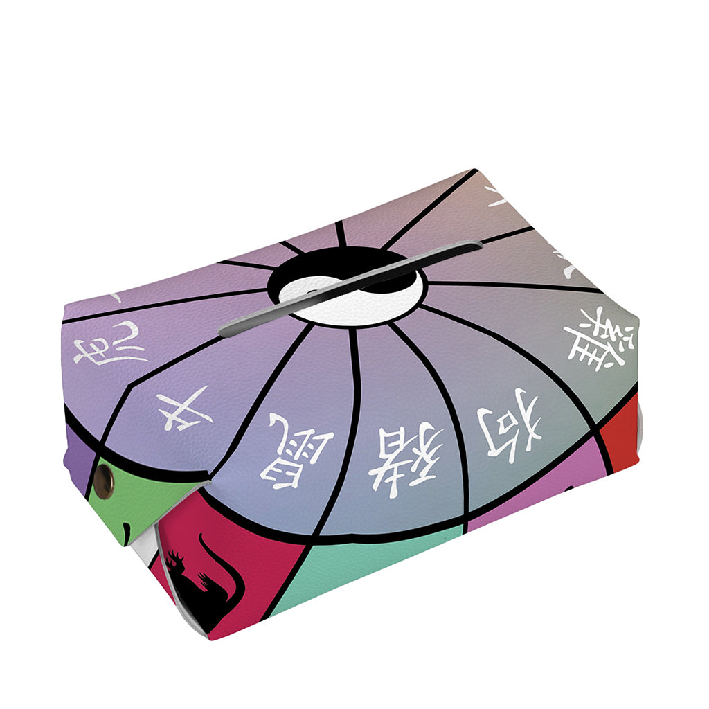 Colourful Chinese Zodiac Wheel Print Rectangle Tissue Box Cover