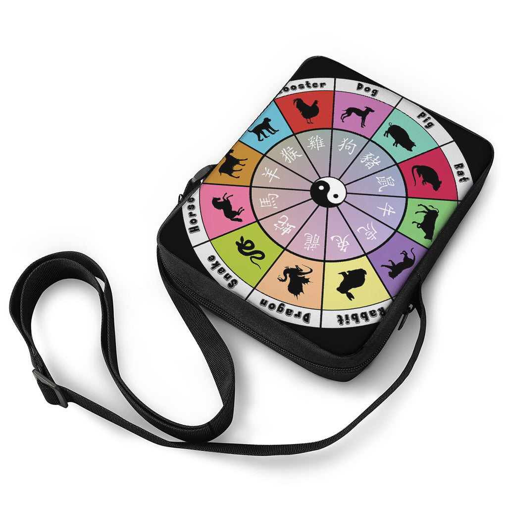 Colourful Chinese Zodiac Wheel Print Rectangular Crossbody Bag