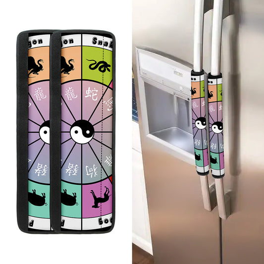 Colourful Chinese Zodiac Wheel Print Refrigerator Handle Covers