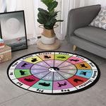 Colourful Chinese Zodiac Wheel Print Round Rug