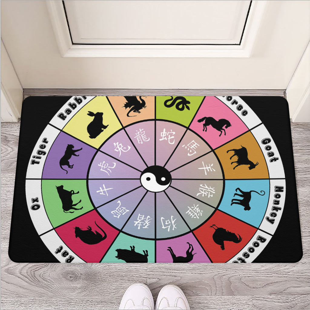 Colourful Chinese Zodiac Wheel Print Rubber Doormat