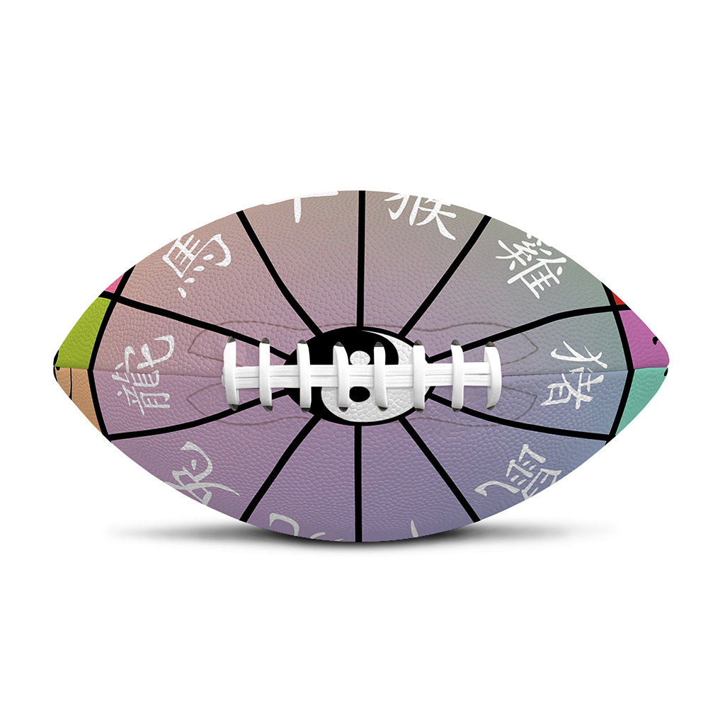 Colourful Chinese Zodiac Wheel Print Rugby Ball
