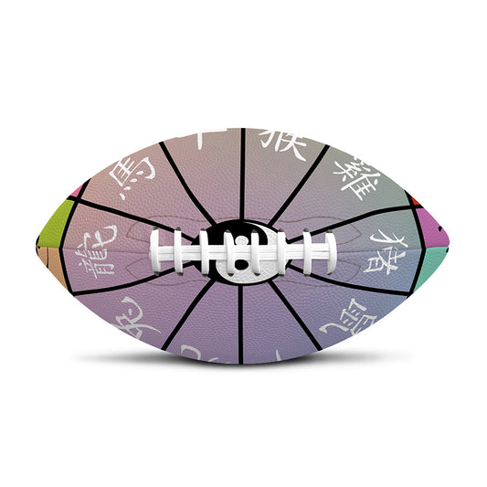Colourful Chinese Zodiac Wheel Print Rugby Ball