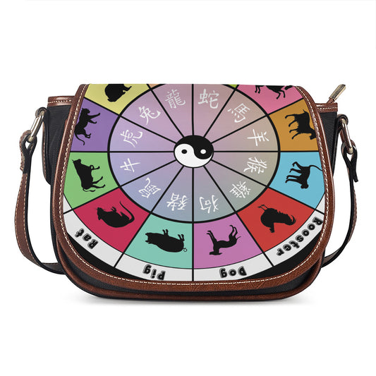 Colourful Chinese Zodiac Wheel Print Saddle Bag