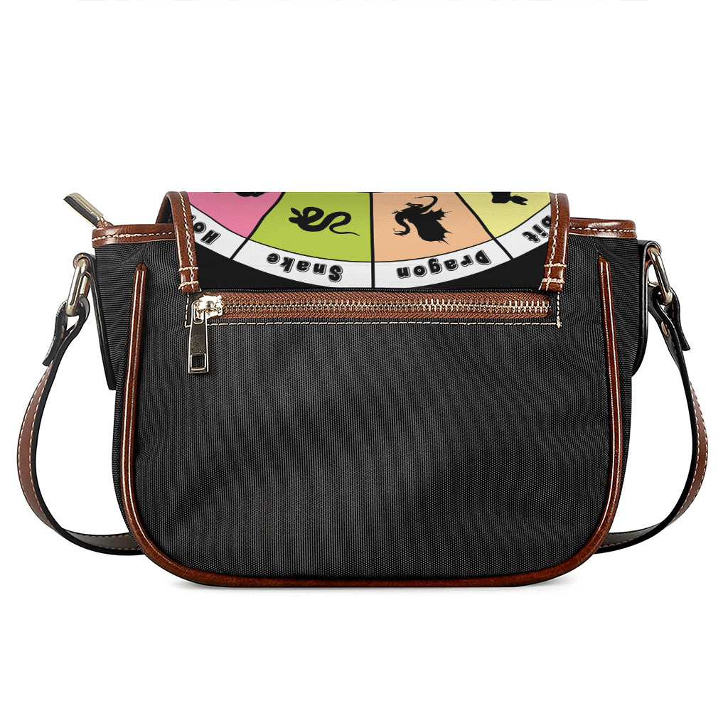 Colourful Chinese Zodiac Wheel Print Saddle Bag