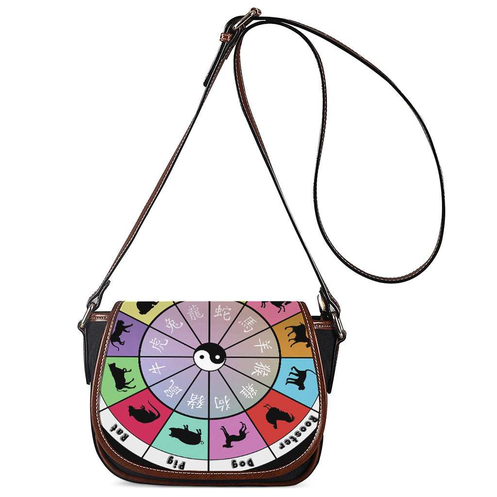 Colourful Chinese Zodiac Wheel Print Saddle Bag