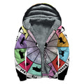 Colourful Chinese Zodiac Wheel Print Sherpa Lined Zip Up Hoodie