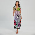 Colourful Chinese Zodiac Wheel Print Short Sleeve Maxi Dress