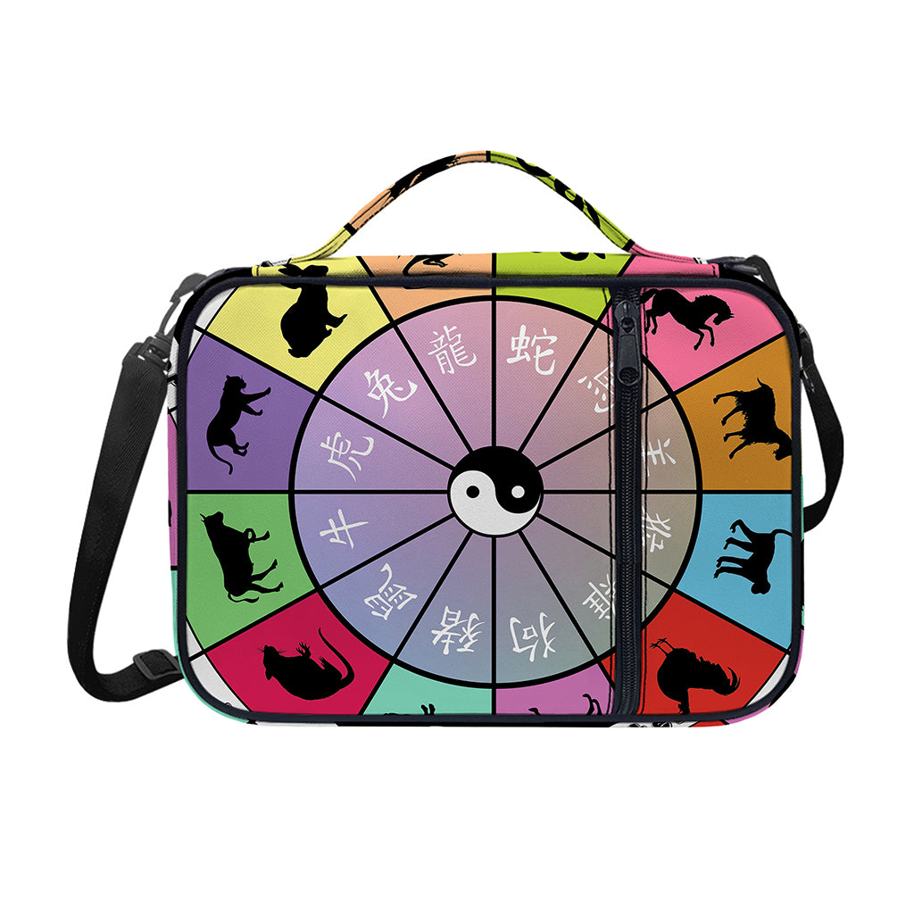 Colourful Chinese Zodiac Wheel Print Shoulder Strap Bible Bag