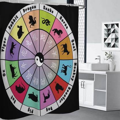 Colourful Chinese Zodiac Wheel Print Shower Curtain
