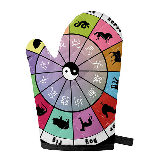 Colourful Chinese Zodiac Wheel Print Single Oven Mitt