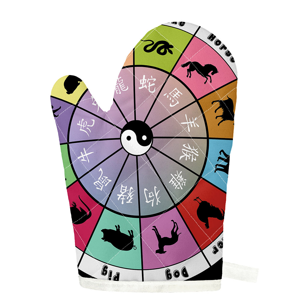 Colourful Chinese Zodiac Wheel Print Single Oven Mitt