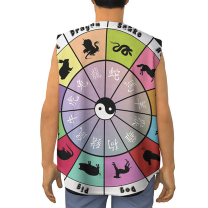 Colourful Chinese Zodiac Wheel Print Sleeveless Baseball Jersey