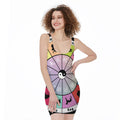 Colourful Chinese Zodiac Wheel Print Sleeveless Bodycon Dress