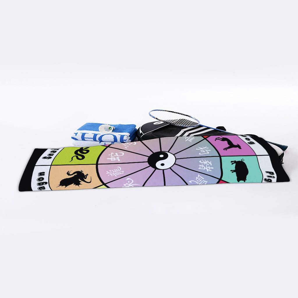 Colourful Chinese Zodiac Wheel Print Sports Towel