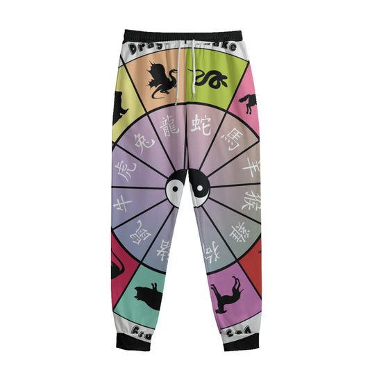 Colourful Chinese Zodiac Wheel Print Sweatpants