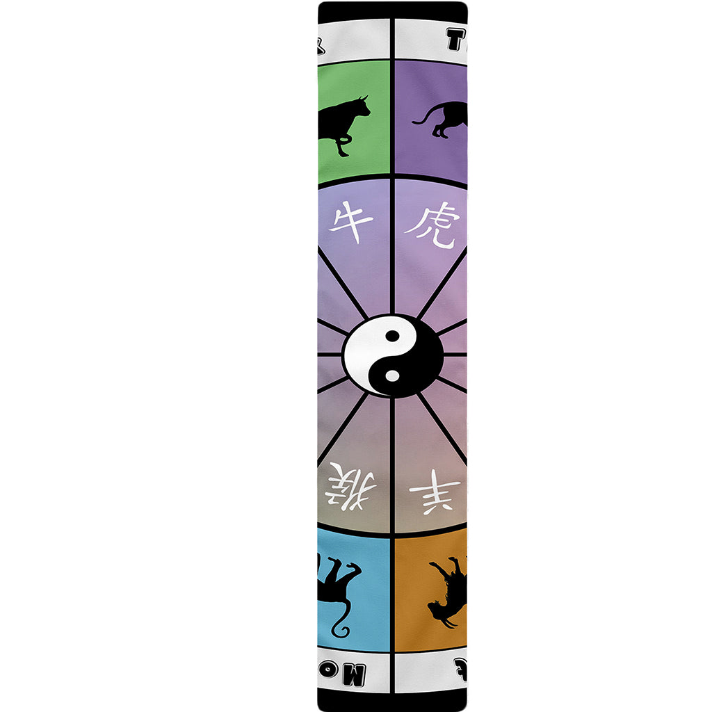 Colourful Chinese Zodiac Wheel Print Table Runner