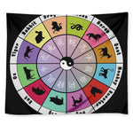Colourful Chinese Zodiac Wheel Print Tapestry