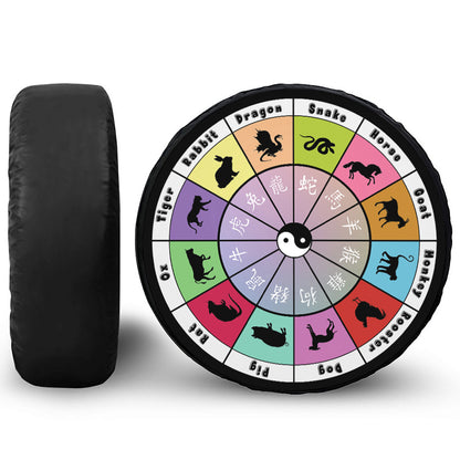 Colourful Chinese Zodiac Wheel Print Tire Cover