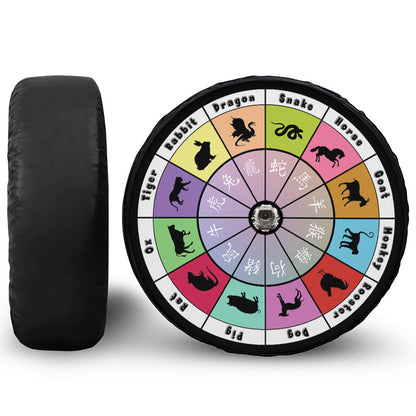 Colourful Chinese Zodiac Wheel Print Tire Cover With Camera Hole