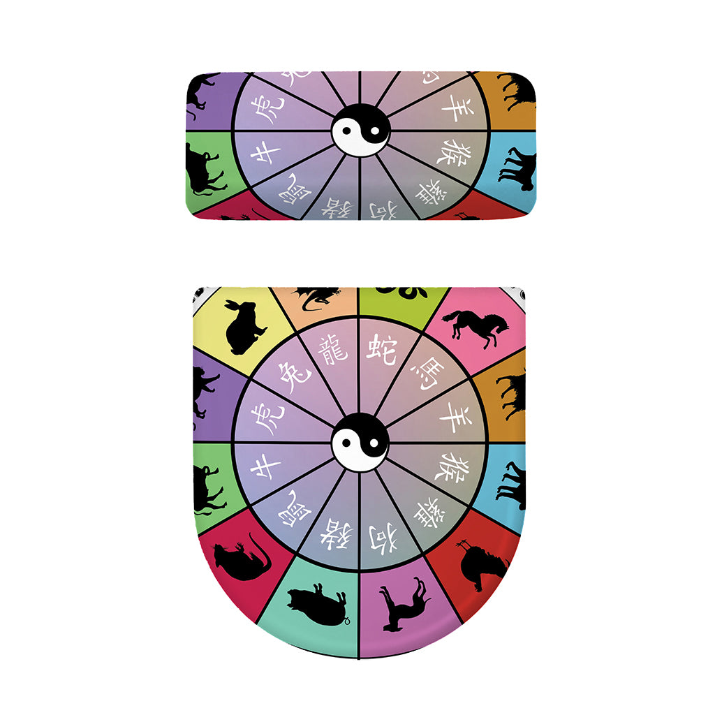 Colourful Chinese Zodiac Wheel Print Toilet Lid And Tank Cover Set