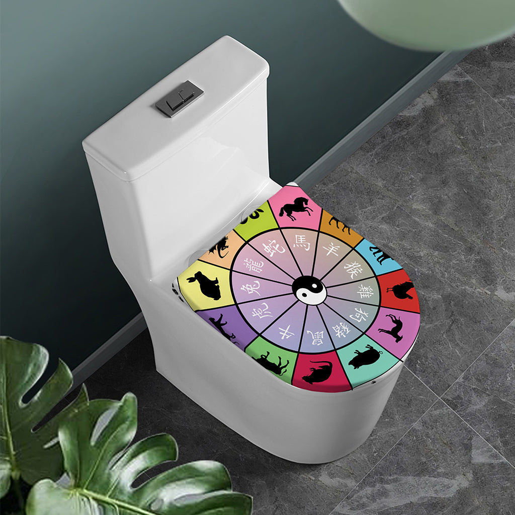 Colourful Chinese Zodiac Wheel Print Toilet Lid Cover
