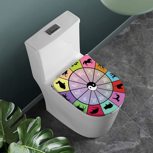 Colourful Chinese Zodiac Wheel Print Toilet Lid Cover