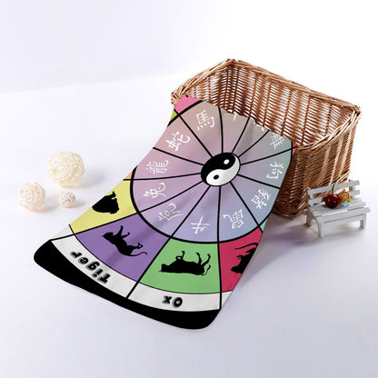 Colourful Chinese Zodiac Wheel Print Towel