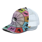 Colourful Chinese Zodiac Wheel Print White Mesh Trucker Cap