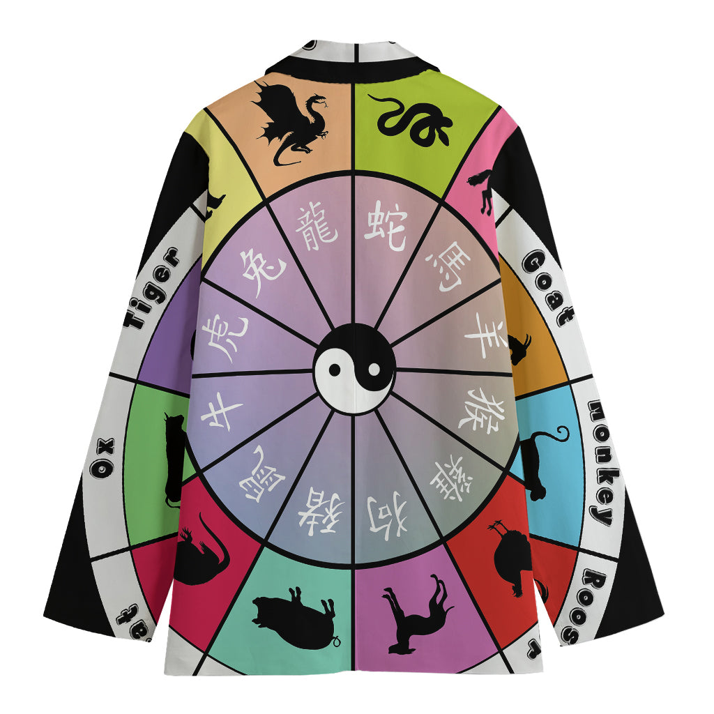 Colourful Chinese Zodiac Wheel Print Women's Blazer