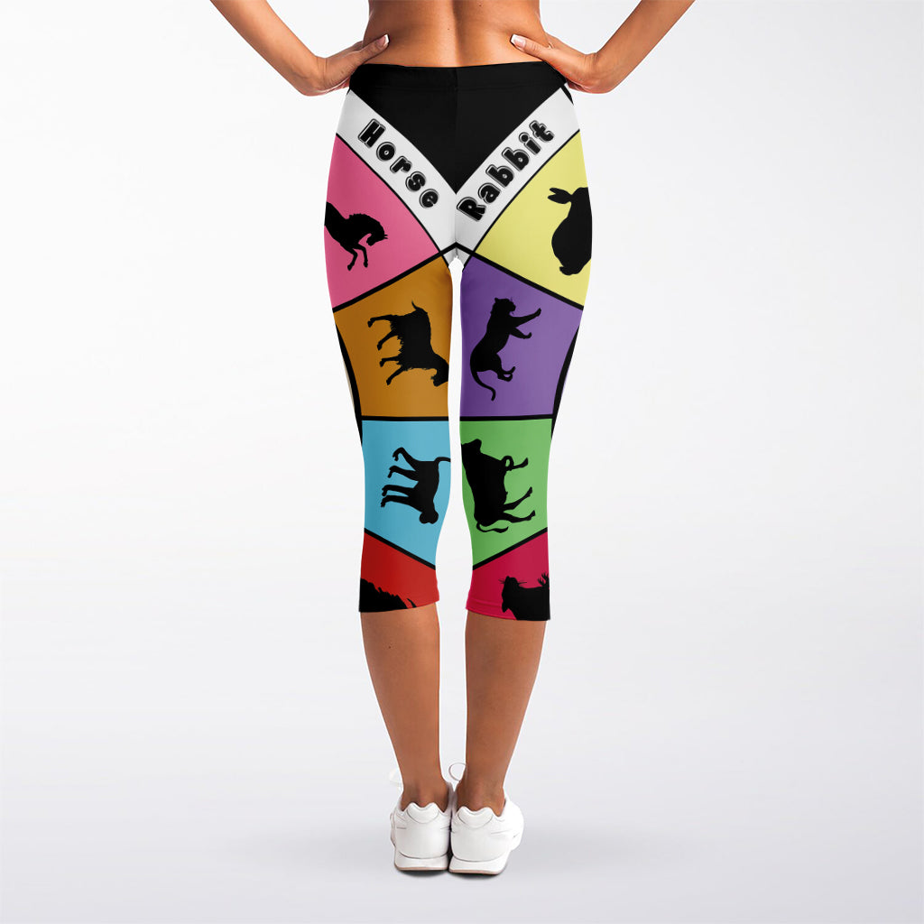 Colourful Chinese Zodiac Wheel Print Women's Capri Leggings
