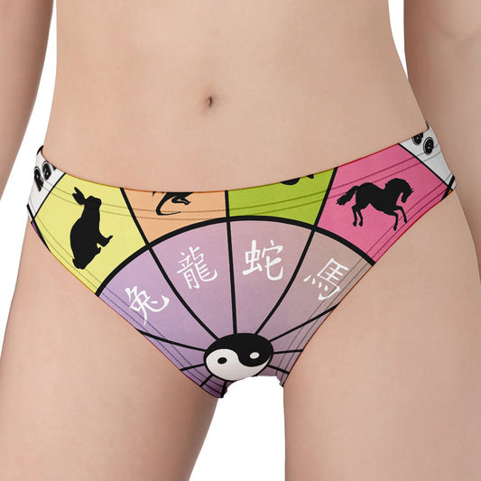 Colourful Chinese Zodiac Wheel Print Women's Panties
