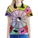 Colourful Chinese Zodiac Wheel Print Women's Polo Shirt