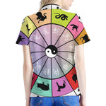 Colourful Chinese Zodiac Wheel Print Women's Polo Shirt