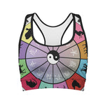 Colourful Chinese Zodiac Wheel Print Women's Sports Bra