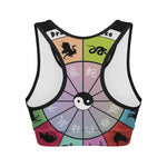 Colourful Chinese Zodiac Wheel Print Women's Sports Bra