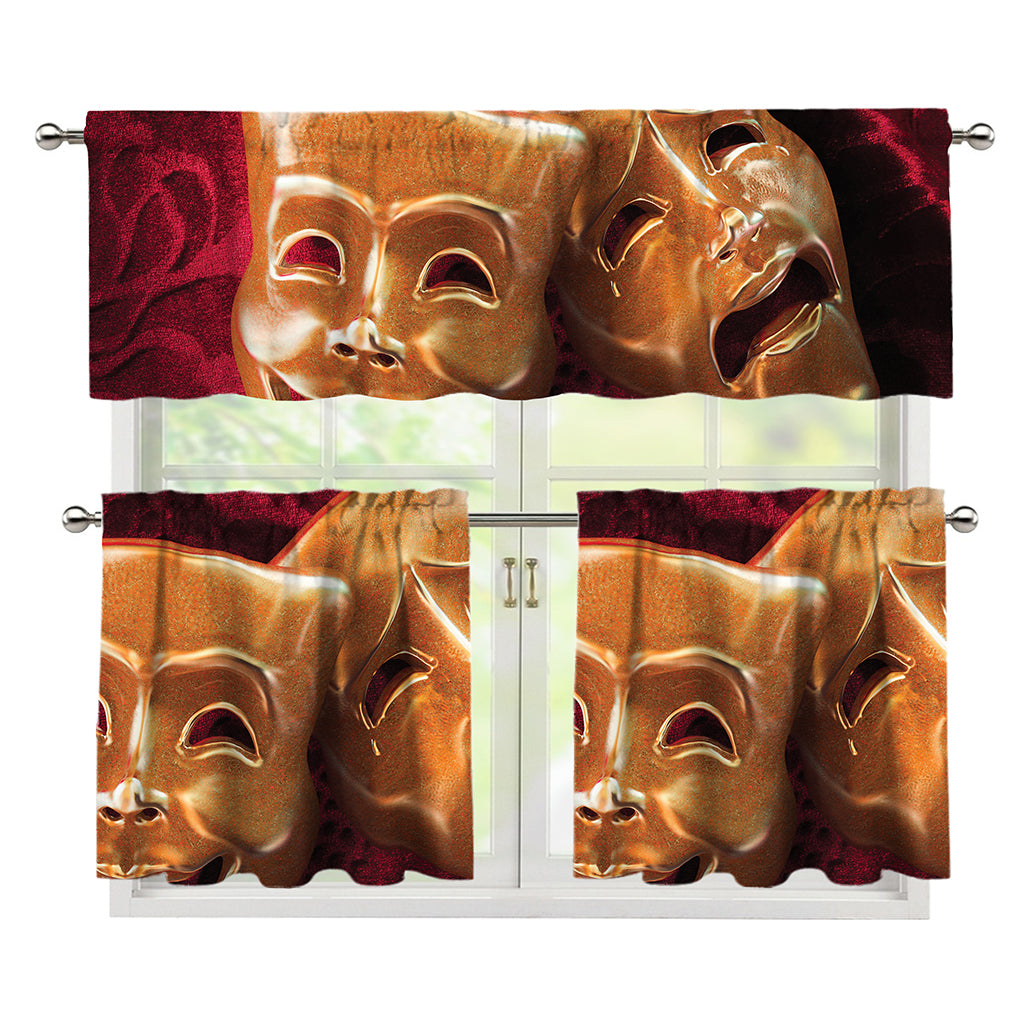 Comedy And Tragedy Theater Masks Print 3 Piece Kitchen Curtains