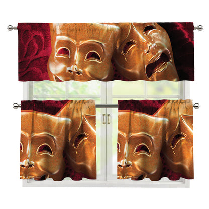 Comedy And Tragedy Theater Masks Print 3 Piece Kitchen Curtains