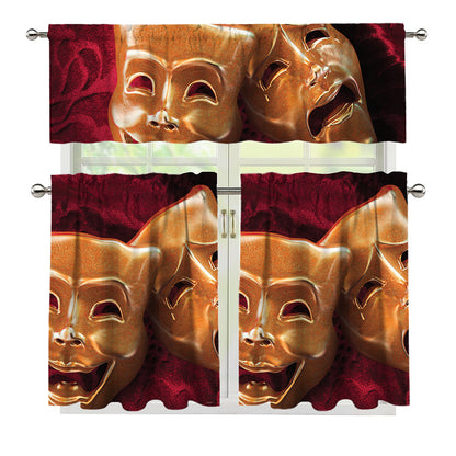 Comedy And Tragedy Theater Masks Print 3 Piece Kitchen Curtains